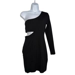 Open Edit Black One Shoulder Bodycon Dress Size SMALL Side Cutout Sexy